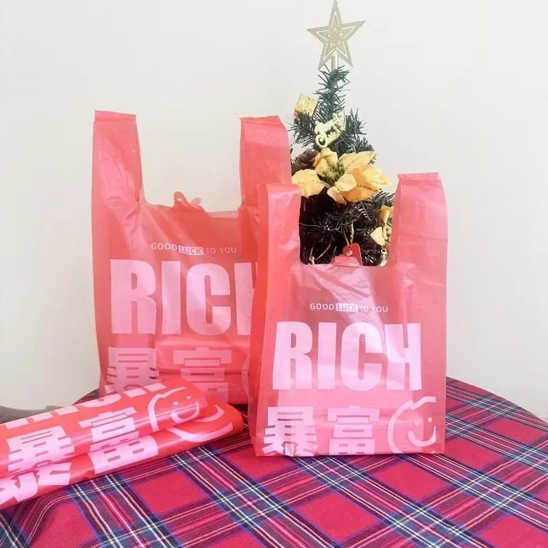 Plastic Hand-held Packaging Bags Cartoon Lovely Fruits Pattern Vest Portable Storage Bag Shop Shopping Clothing Food Packing