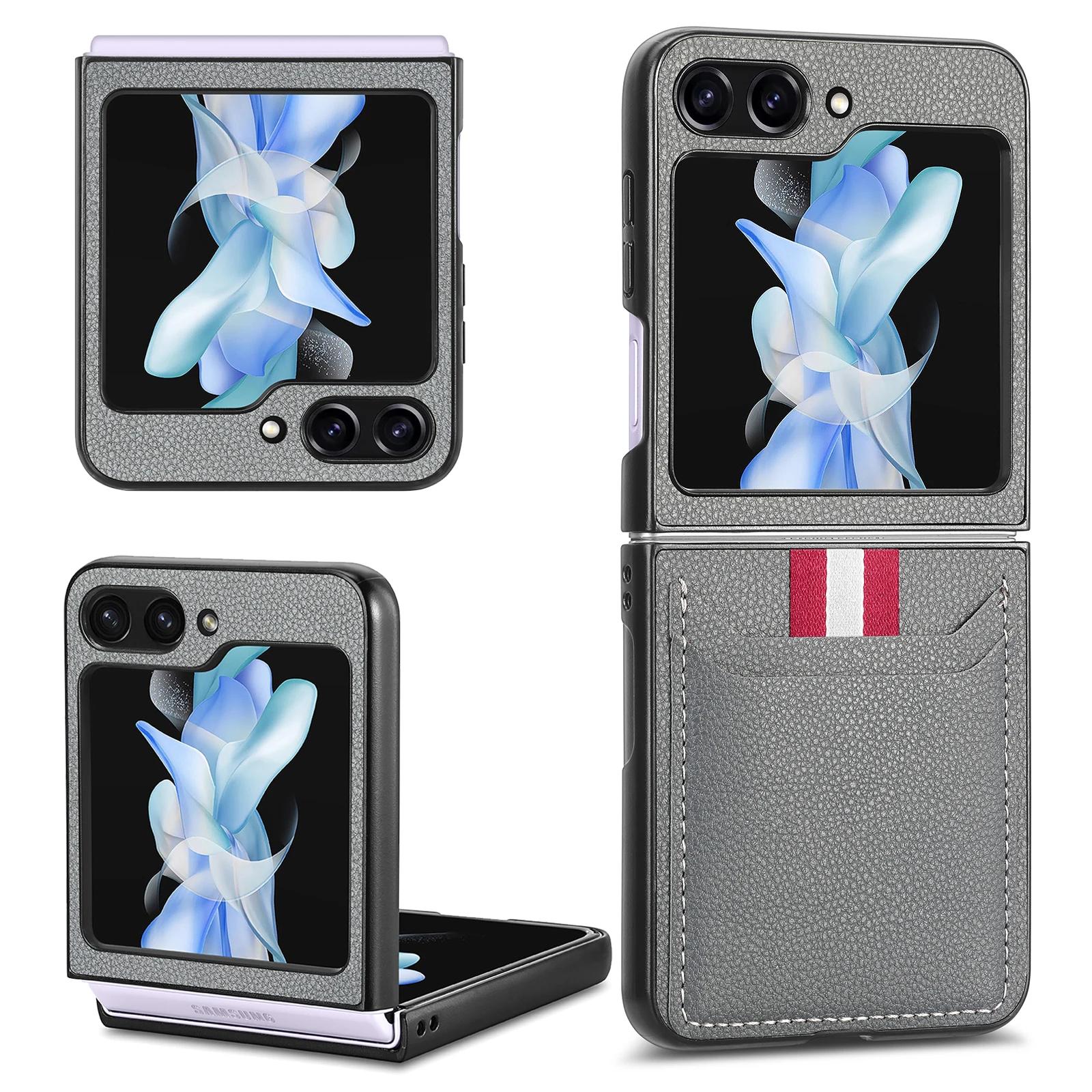 

Кожаный чехол-книжка с держателем для карт для Samsung Galaxy Z Flip7 5G Flip 7 6 Flip6 Flip 5 4 3 Flip3 Flip4 Galaxy Z Flip7 серый