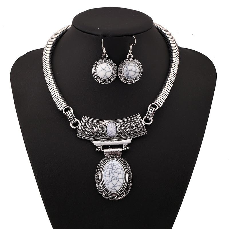 Ethnic Style Simulation Gemstone Decoration Women Necklace And Earring Set For Men And Women