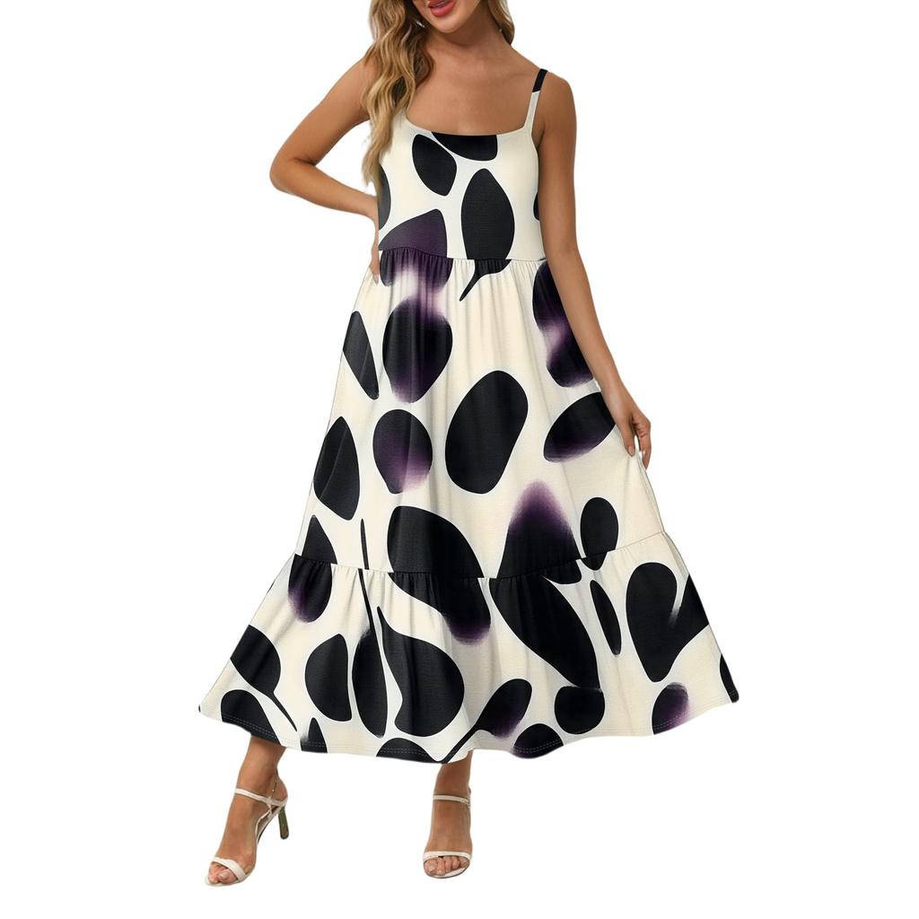 Women's Long Beach Casual Elegant Spaghetti Strap Maxi Dress Stitching Low-key Flowing Bohemian Dress