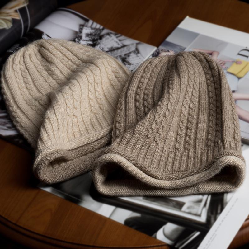 Cashmere Autumn and Winter New Women's High End Knitted Outdoor Warm Twist Ear Hat Knitted Casual Baotou Hat