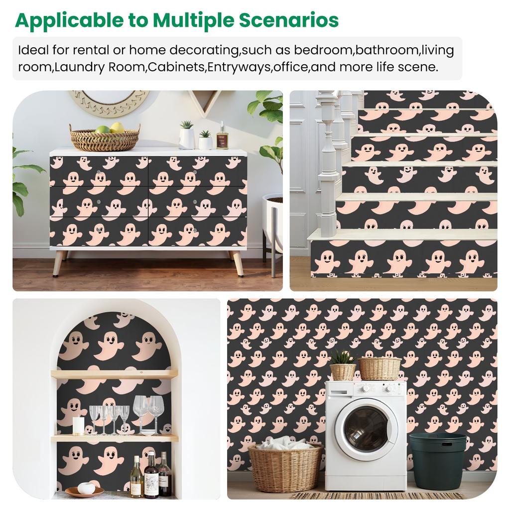 Cartoon Ghost Faces Wallpaper 22.83"X118" Waterproof Wallpaper for Living Room/Bedroom/Bathroom PVC Wall Sticker