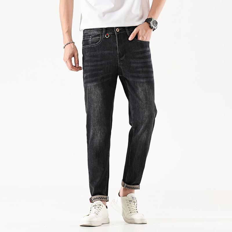 

Джинсовые брюки больших размеров, весенне-осенние мужские брюки, свободные прямые джинсы со средней талией 36 чёрный/серый