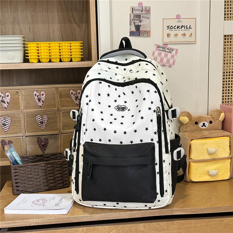Color Block Women s Backpack Student s Lightweight Commuter Schoolbag чёрный