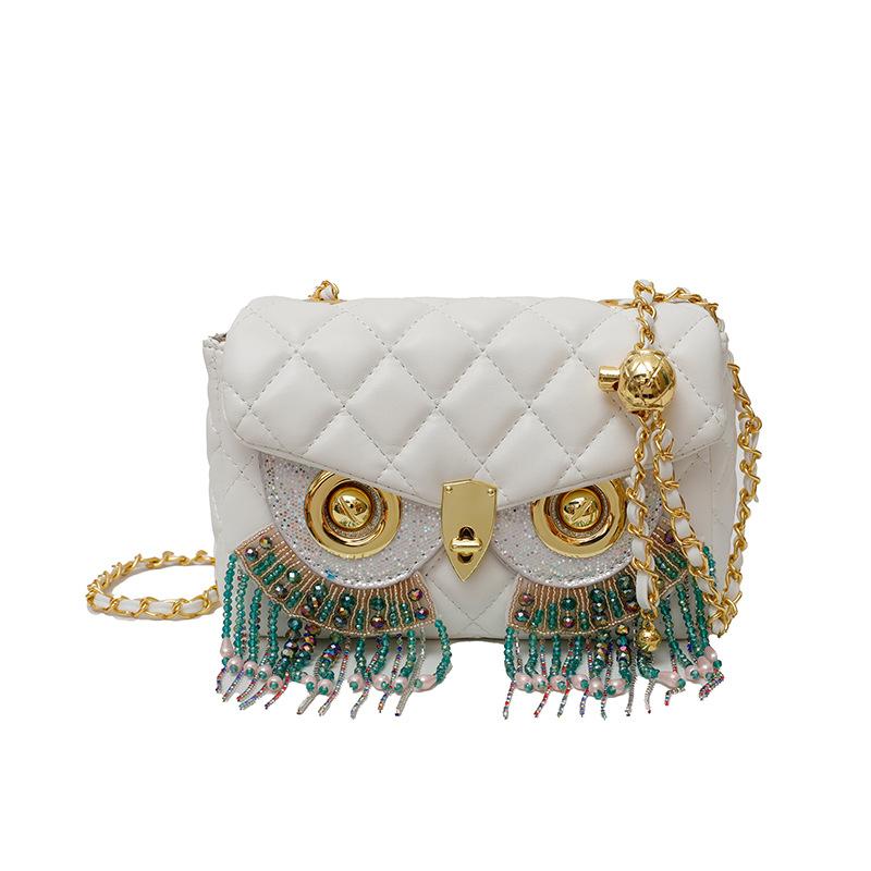 Xiaoxiangfeng diamond bag 2025 new European and American fashion rhinestone fringed shoulder bag women's owl small square bag
