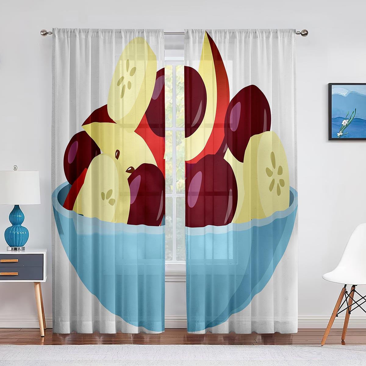 

Прозрачная вуаль с фруктами, улыбающийся банан, яблоко, апельсин, лимон, оконные тюлевые шторы для гостиной, спальни, кухни, украшения 1 PCS W100XH250cm&Grommet Top