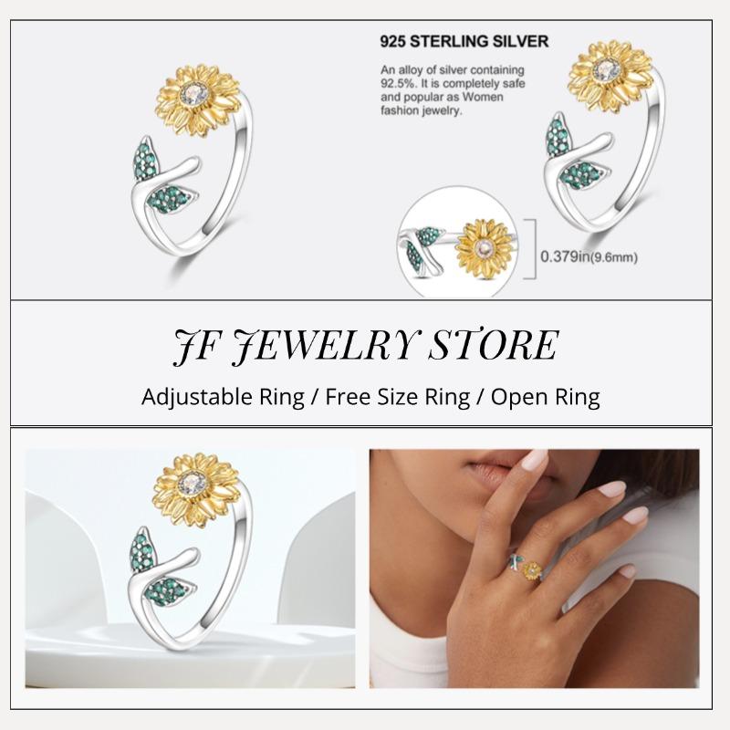 Free Size Ring For Women S925 Silver Original Blue Eyes Dragon Bee Shell Cherry Adjustable Rings Clover Chain Open Ring Jewelry