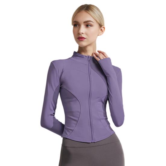 Women Long Sleeve Workout Tops Quick Dry Full Zip Crop Yoga Athletic Slim Fit Shirts Yoga Sportwear with Thumb Holes for Running Gym Aerobics Yoga