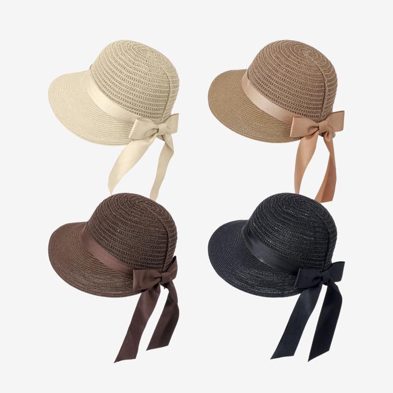 Sunscreen Straw Hat Women's Summer Hollow-Out Breathable Bow Sun Hat