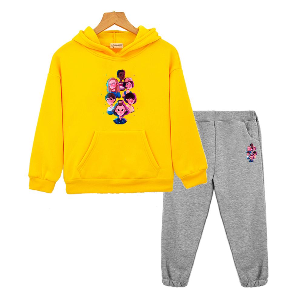 Stranger Things Print Anime Hoodie Fleece Sweatshirt Jacket Boy Girls Hooded Spors Sets 2pcs Pullover+pant Kids Boutique Clothes