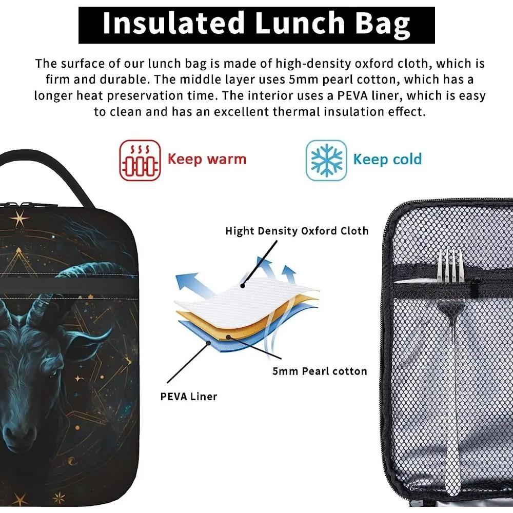 Demon Baphomet Insulated Lunch Bag Reusable Thermal Lunch Box Portable Lunch Tote for Women Men Work Picnic Travel
