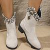 Fashion Retro Women's Short Boots High Quality Women's Knight Boots Printing Sexy Pointed Toe Shoes Leopard Print Spliced Western Boots