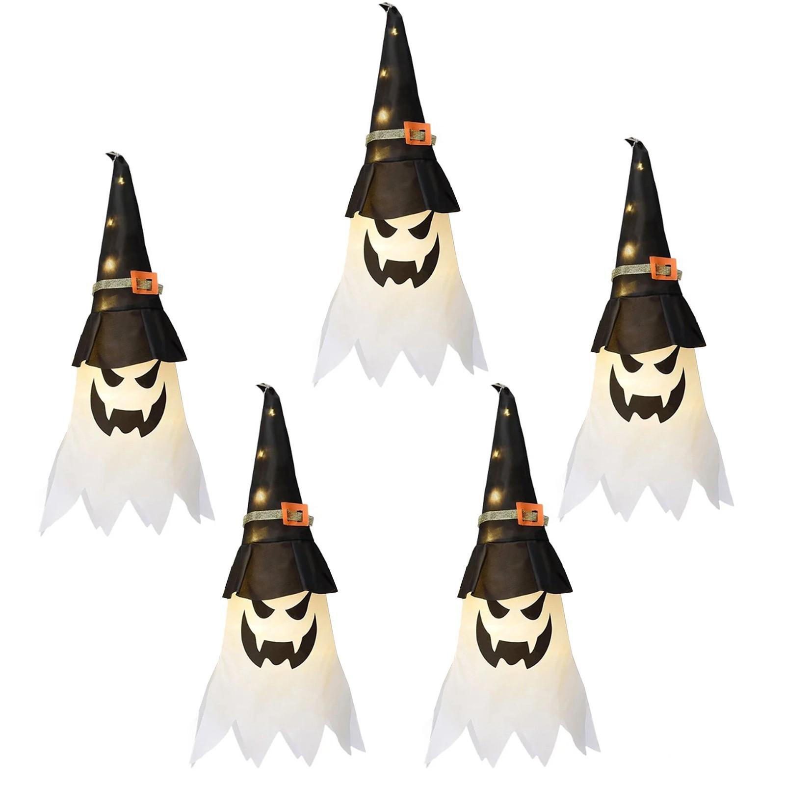 

5 шт. 45 см Подвесная Хэллоуинская светящаяся шляпа со светодиодной гирляндой, украшения для вечеринки в помещении и на улице One Size белый
