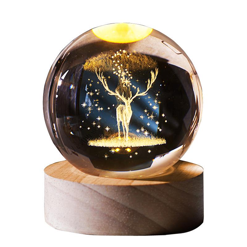 Large Starry Sky Astronaut Crystal Ball Night Light with 3D Carving and Luminous Wooden Base - Perfect Birthday Gift for Girlfriend.