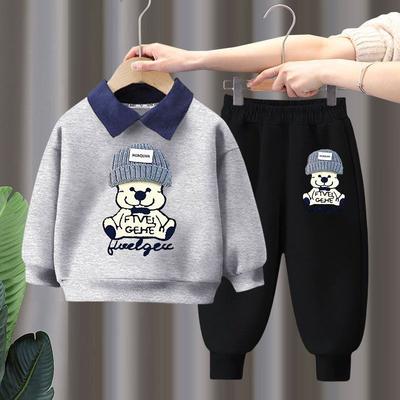 Set Autunnale di Vestiti da Bambina Bambino Felpe Pullover Stampate a Cartoni Animati con Risvolto e Pantaloni Tuta 2 Pezzi Tute per Bambini
