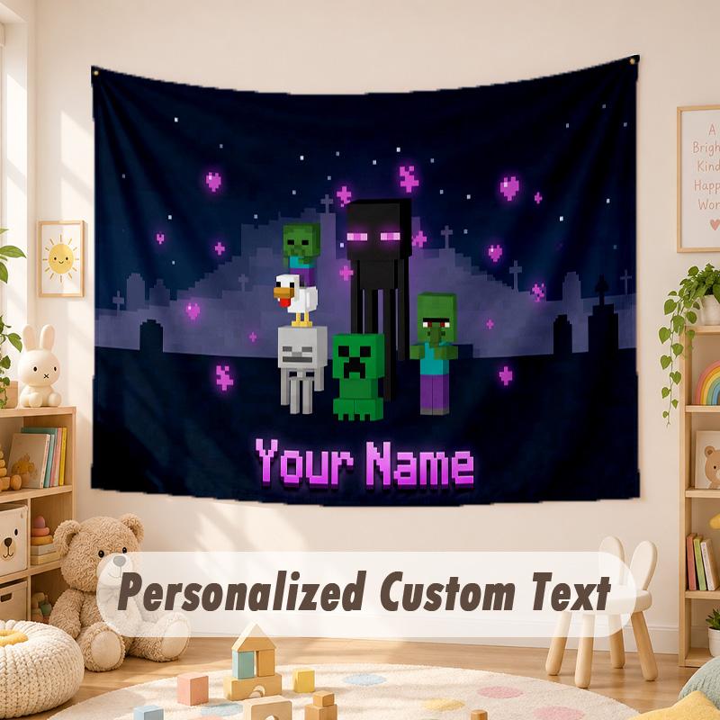 Custom Name Text Tapestry,Minecraft Boho Wall Hanging, Decorative Backdrop Tapestry For Room