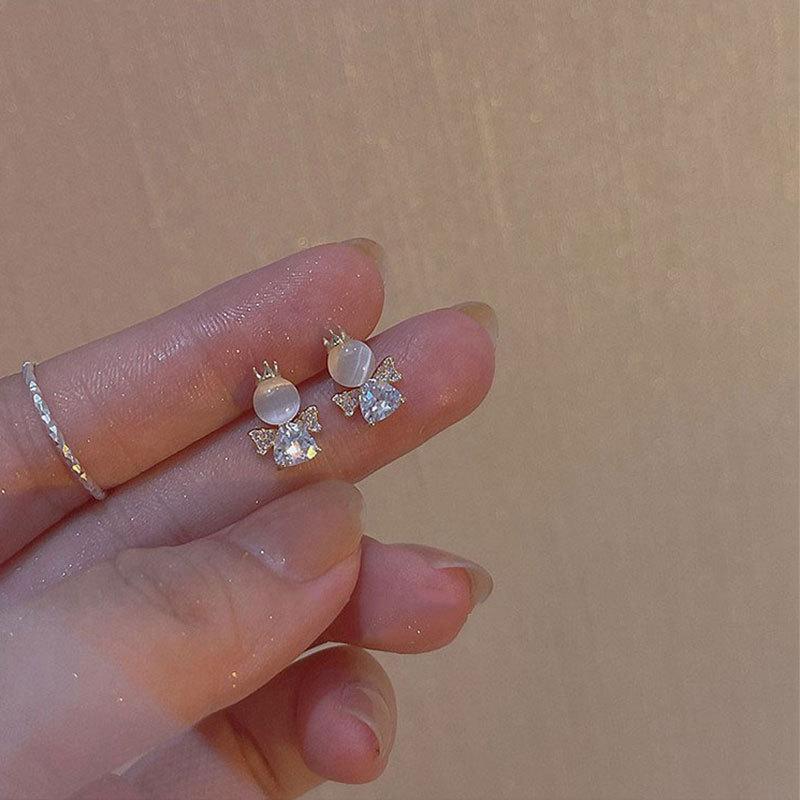Cat's Eye Angel Crown Niche Design Earrings Zircon Rhinestone Fashion Cute Earrings
