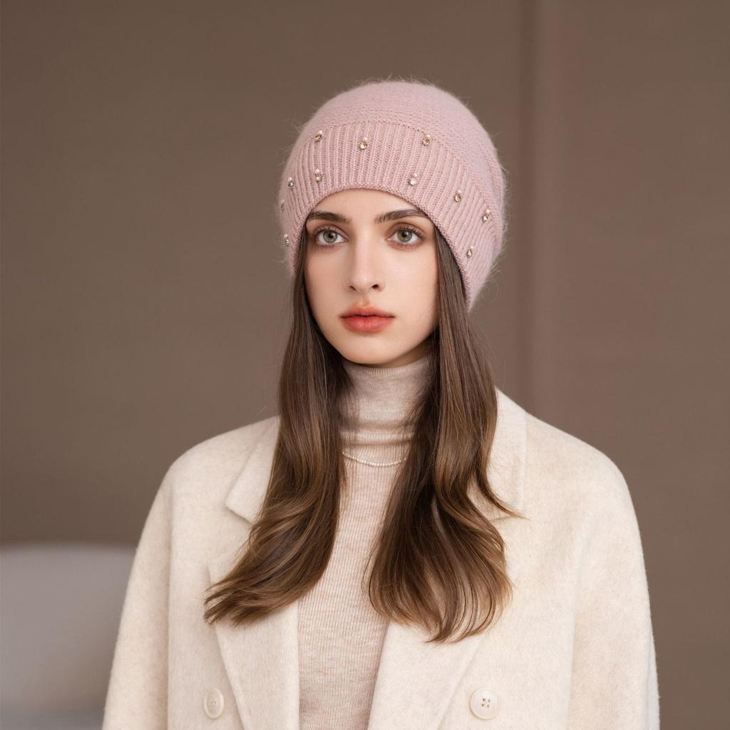 New Colored Diamond Hat Women's Winter Outdoor Fashion Thickened Warm Knitted Hat