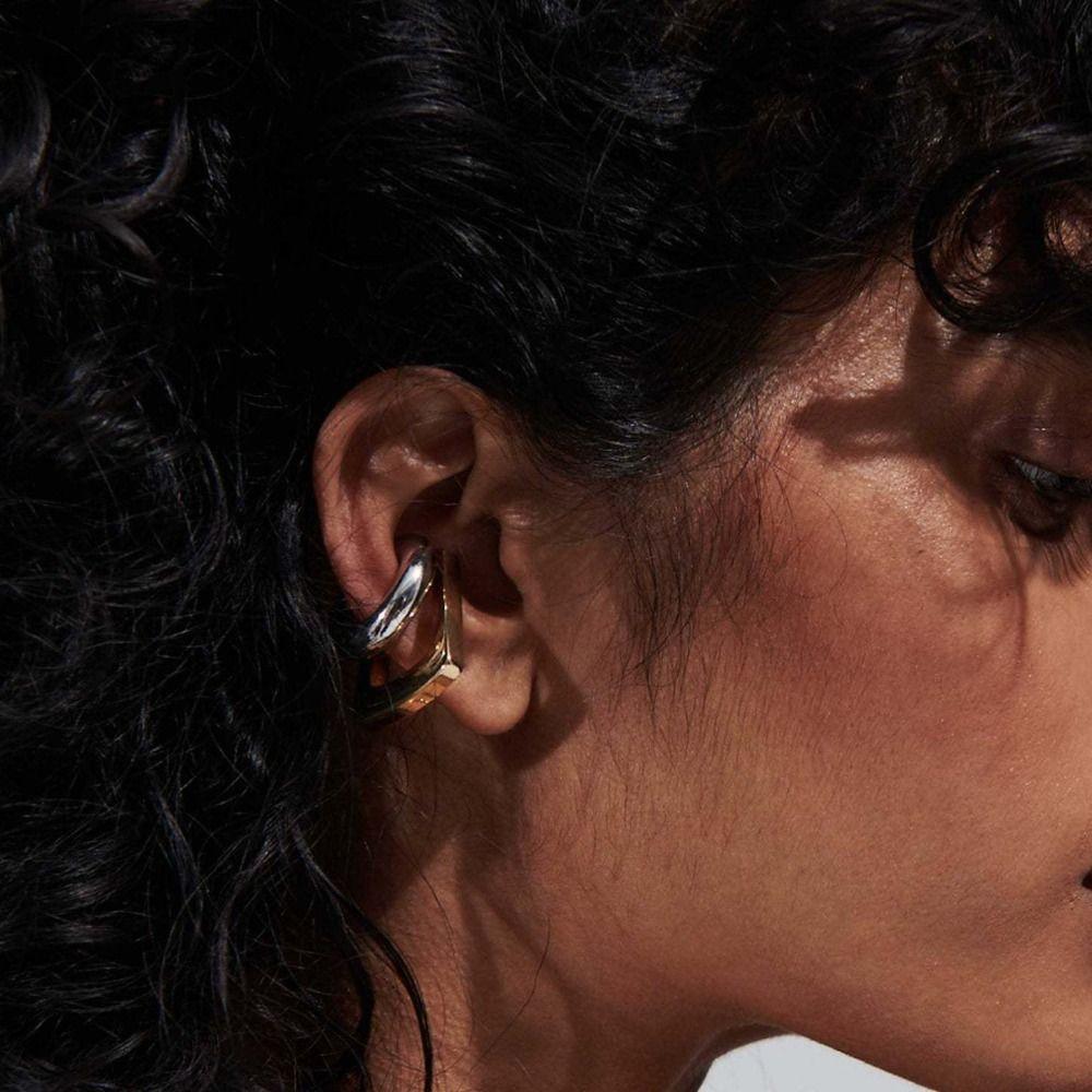 Mix Color C Shape Hoop Earrings Two-tone Design Huggie Earrings Double Layer Earrings  Gift Jewelry