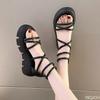 Modische Sandalen Damen 2025 Neue Luxus Sommer Knöchelriemen Runde Spitze Plateau-Sandalen Lässig Rutschfest Römische Gladiator Damen Schuhe