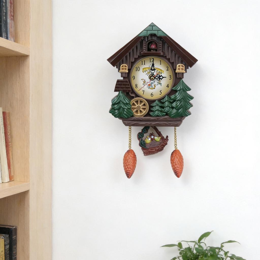 Wall Mounted Clock Farmhouse Bird House Cuckoo Pendulum Clock For Home Office Living Room Art Decors Battery Operated