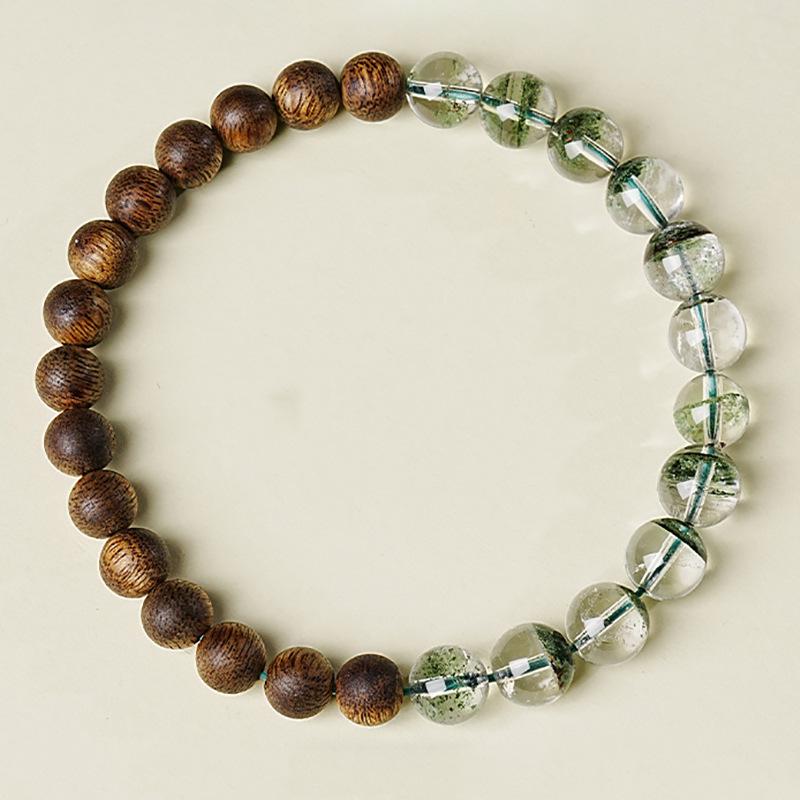 Green Phantom & Agarwood Unisex Crystal Bracelet – Natural & Genuine Gift