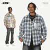 Pánská všestranná podzimní pouliční postava s potiskem písmen, kostkovaná košile s dlouhým rukávem, trendy kostkovaná košile se stojáčkem