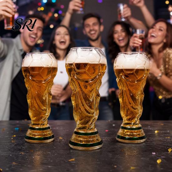 Durable Beer Mug Trophy Glass, 480ml Football Cup, Champion Shaped Soccer Party Gift for Lovers Glass