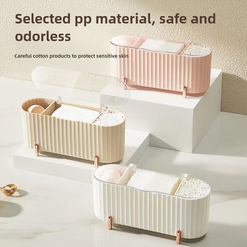 3Grid Makeup Organizer Large Capacity Clear Lid Storage Box for Swabs Powder Puffs Organizer for Cosmetics Home Organization