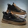 Fashion Men Casual Leather Shoes Autumn New Waterproof Work Shoes Casual Thick Soled Lace Up Anti Slip Ankle Boots Comfort Leather Botas
