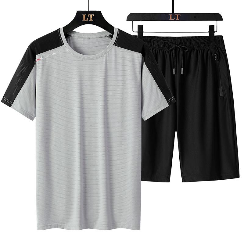 Summer Ice Silk Sports Suit Men's Running Fitness Suit Casual Loose Two-piece Set