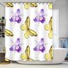 White Shower Curtain with Purple Orchids Yellow Butterflies Waterproof Decor for Bathrooms Black Trim Finish (Large Size) [Item