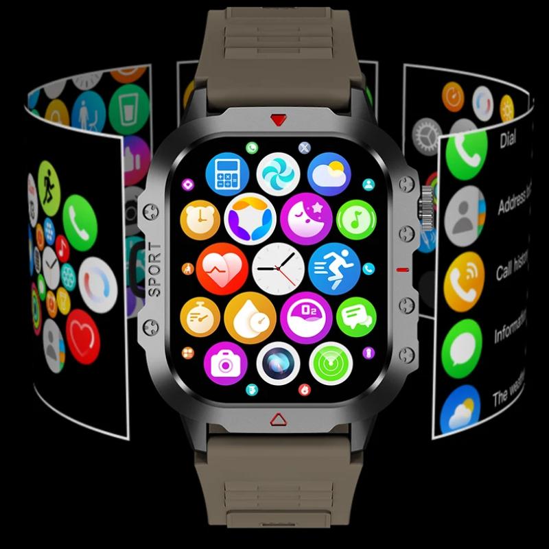 Odolné vojenské chytré hodinky Pánské outdoorové hodinky 2,01" HD dotykový displej Hlasové Bluetooth volání Krevní tlak Kyslík Chytré hodinky