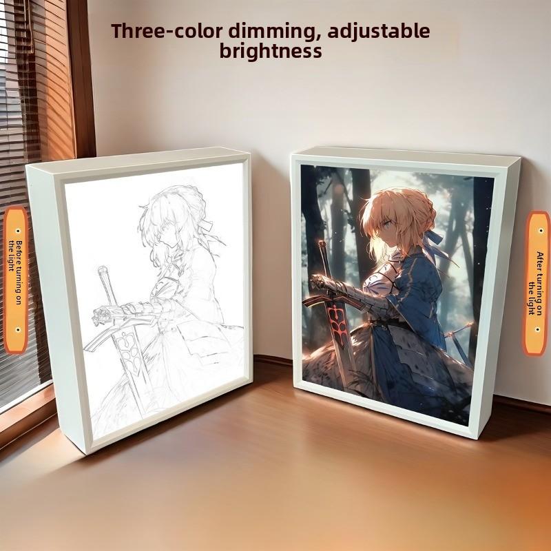 21cm/8.27in Fate Anime 3D Light Painting Box Tri Color Dimming Peripherals Cartoon Bedroom Table Top Display Birthday Decoration