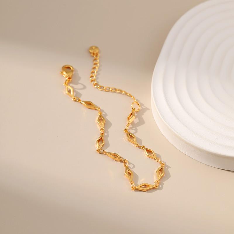 Womens Minimalist 18k Gold Plated Geometric Thin Chain Gold Bracelet