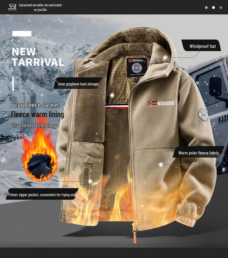 Men's Norwegian Sherpa Fleece Jacket, Double-Sided, Business Casual, Outdoor, Warm Velvet, Autumn/Winter Style, Plus Size.