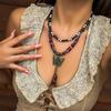 Beaded Necklace Women'S Versatile Butterfly Wooden Bead Retro Turquoise Necklace Jewelry