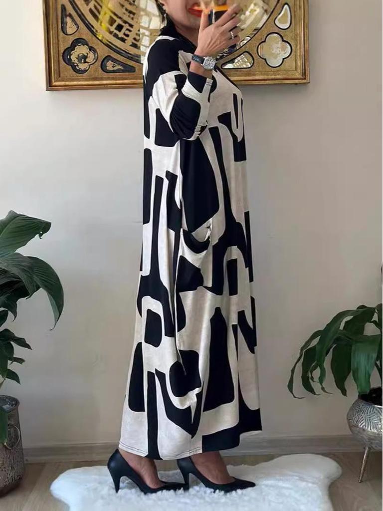 2026 Women's Plus Size Autumn/Winter Long Sleeve Printed Dress