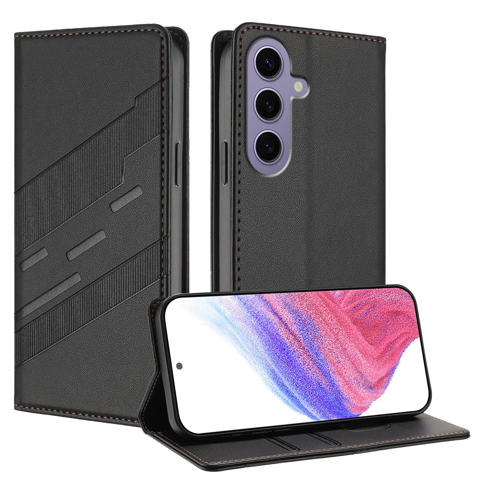 

For Samsung Galaxy S24 Phone Cases Punk Style Imprinted Wallet Stand Leather Cover Black