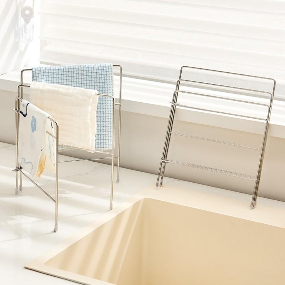 Stainless Steel Kitchen Dishcloth Rack Drain Function Space Saving Dishwashing Cloth Storage Vertical Design Kitchen Drying Rack