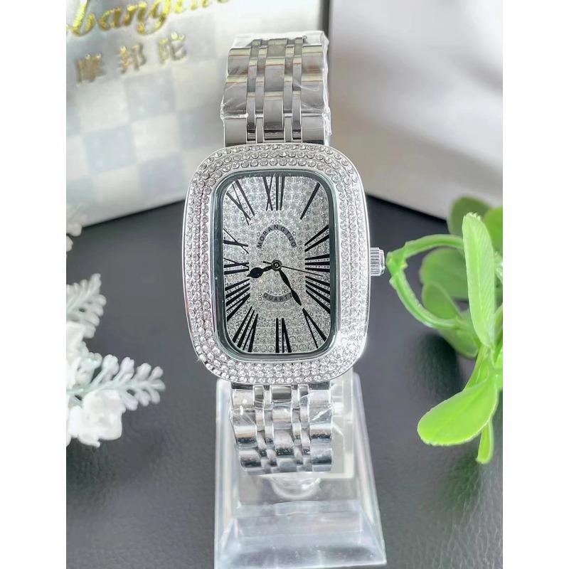 Women Quartz Watch Tonneau Oval Case Diamond Iced Out Reloj Roman Numerals Dial Luxury Clock Ladies Vintage Wristwatch
