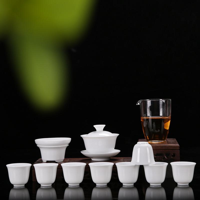 High-end Gift Box Ceramic Kung Fu Tea Set Home Office White Porcelain Cover Bowl Tea Cup Complete Set
