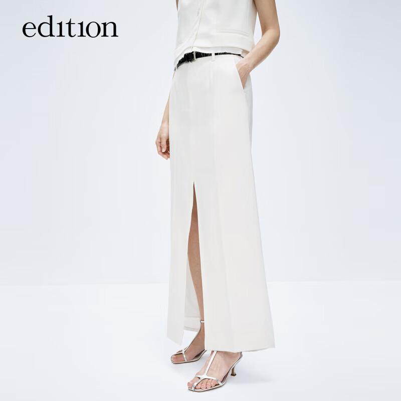 Edition Women s Gao Yuanyuan Style Wool Slit Midi Skirt L