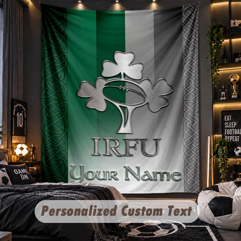 TapestryIreland Rugby Custom Name Text Personalized Wall Hanging Tapestry Home Wall Decor