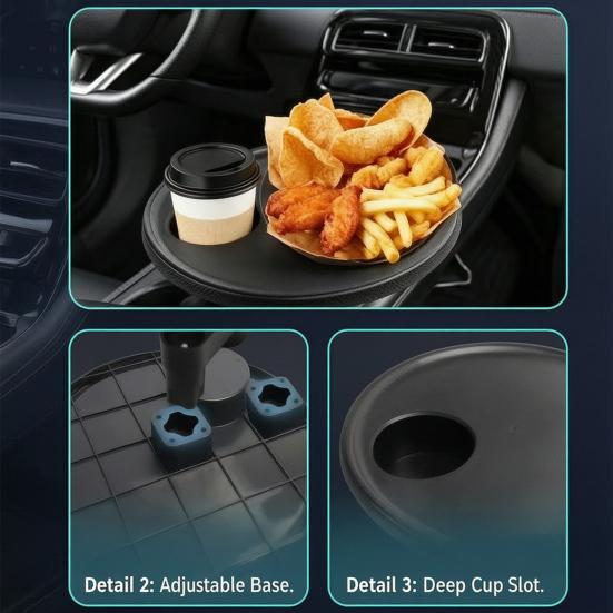 Car Table Tray with Cup Holder 360-degree Rotating Silicone Food Tray for Vehicle Portable Tea Tray for Back Seat