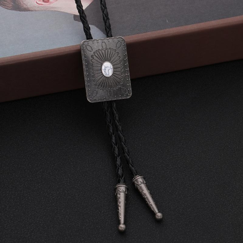 Punk Style Bolo Tie with Emblem Charm Necktie Necklace Costume Accessory