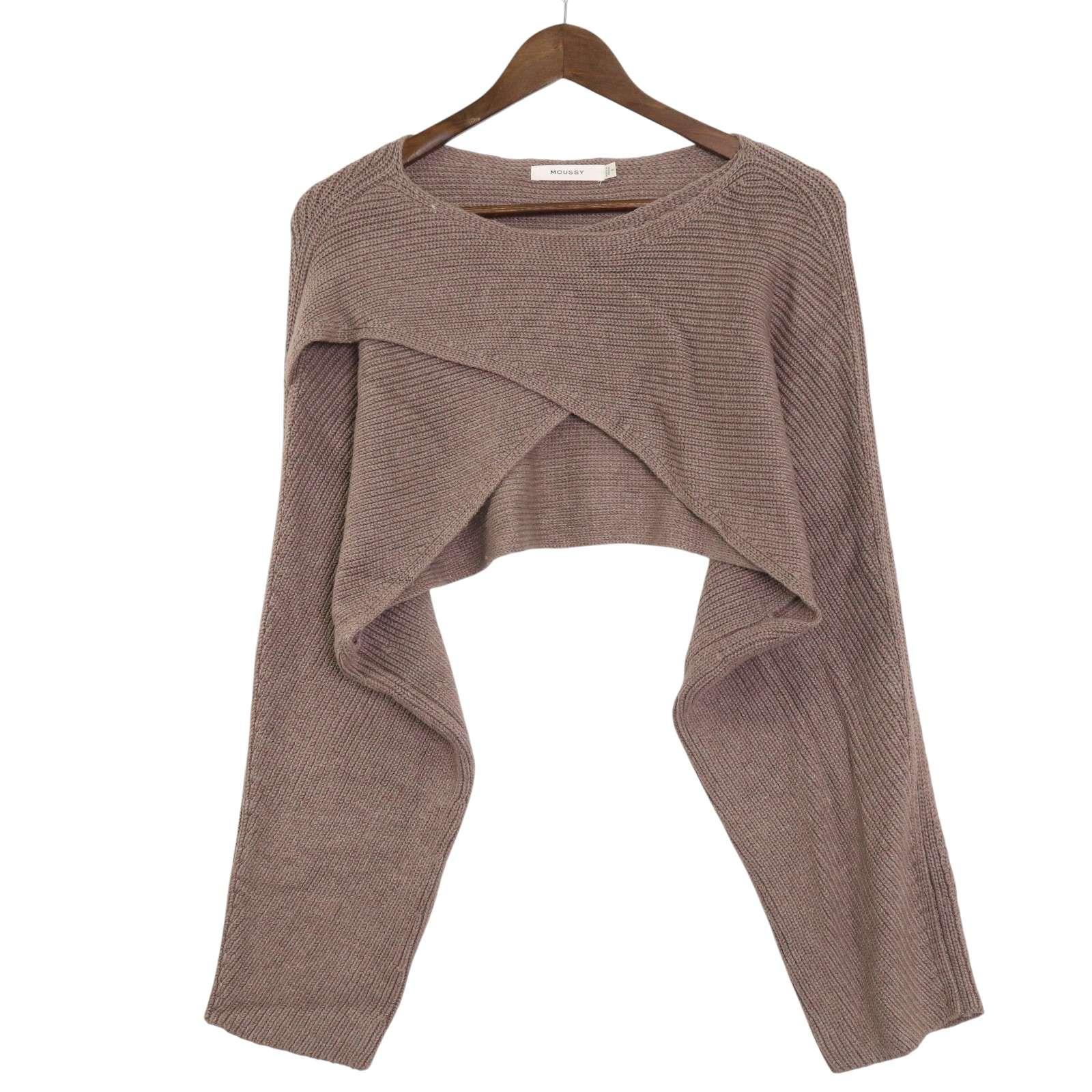 MOUSSY Autumn/Winter Boat Neck Cropped Short Length Rib Wrap Knit Sweater Sz.2 Women s Beige