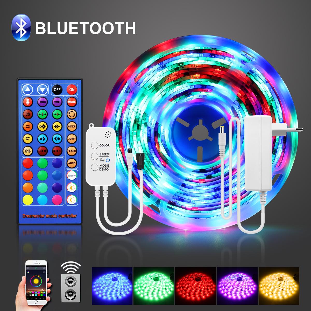 

Гибкие светодиодные ленты WS2811 5050 RGB Неоновая лампа Синхронизация музыки Bluetooth Fairy Light 5M 10 House Dream Party Room Decor Освещение с адаптером ЕС