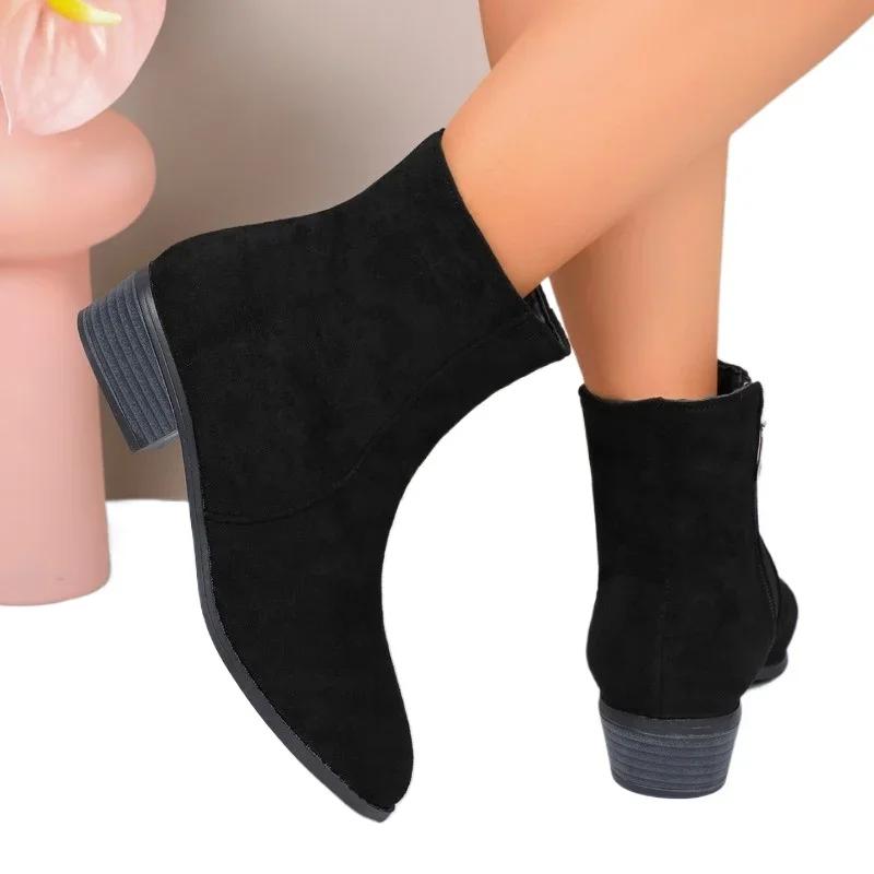 Módní dámské boty 2024 nadměrná velikost moderní dámské boty venkovní kotníkové boty dámské kulatá špička nízký podpatek boční zip boty dámské zapatos mujer