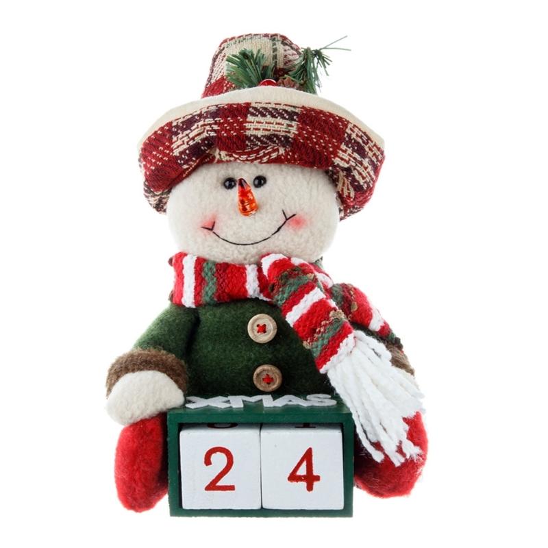 

Santa Snowman Plush Figurine Count Down Christmas Calendar Festival Ornament with Two Number Squares Tabletop Decoration 1